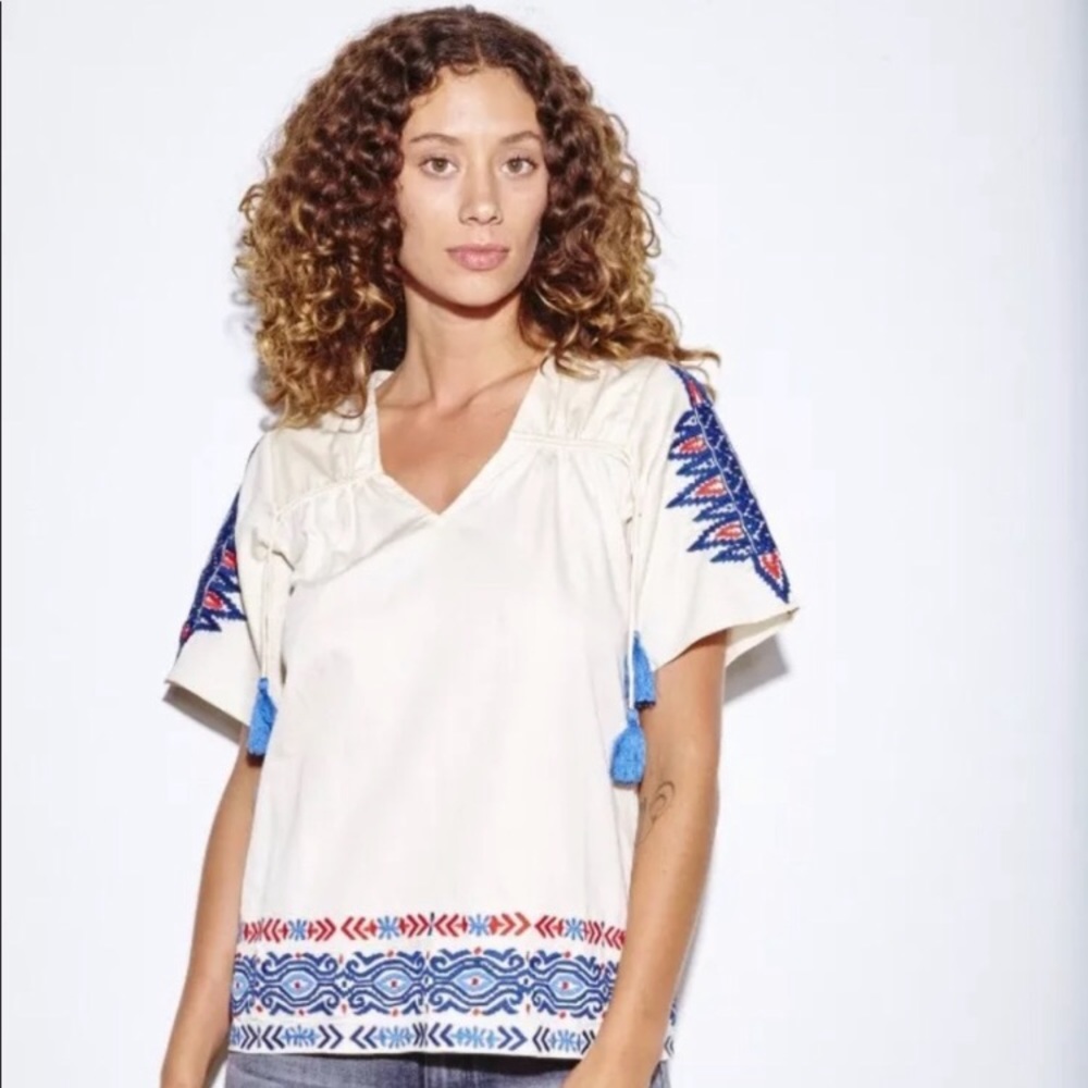 Anthropologie - Pepin Embroidered Tassel Top